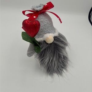 Handmade Valentine Gnome Decor w/ Glitter Heart + Red Bow | Cozy Grey Tomte